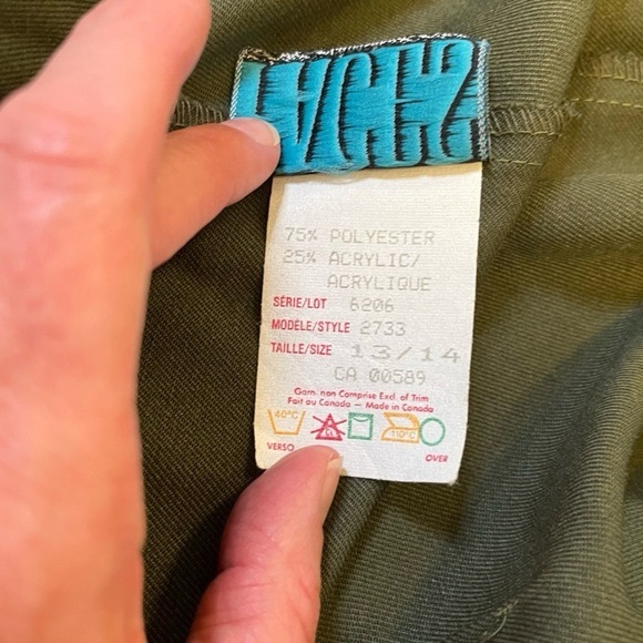 VINTAGE Olive Khaki Green Trousers Pleated Tapered Carrot Relaxed Fit Pants 8 10 - Picture 5 of 14